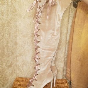 Lace up thigh high boots